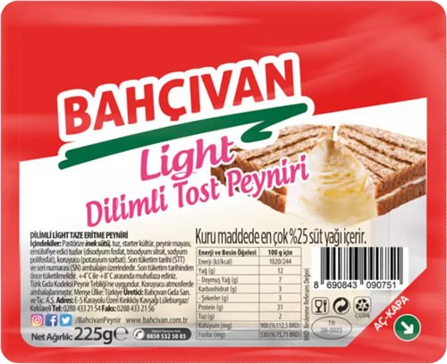 BAHÇIVAN TOST PEYNIRI DILIMLI LAKTOZSUZ 225G